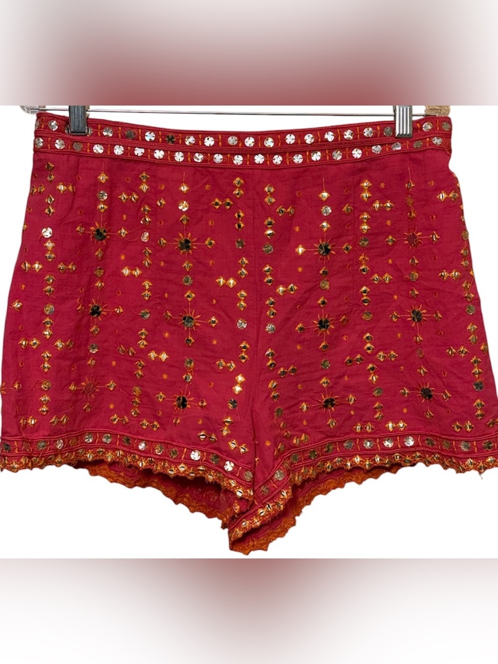 Zara SS22 Fuchsia Embroidered Shorts - Decorative Mirror Detail